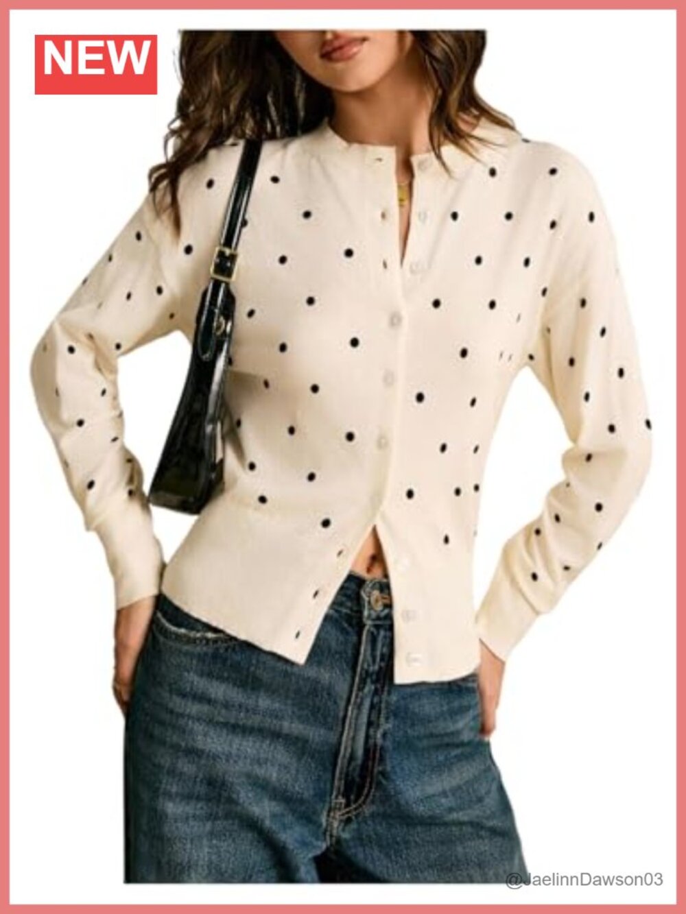 Polka Dots Button Up Long Sleeve Rib Knit Cardigan Sweater